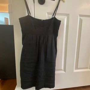 Theory Crunch Linen blend Shift Dress Sz 2. Solid Black Pockets Mini